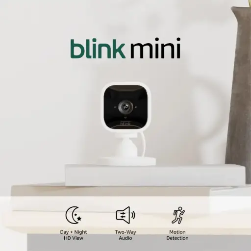 [CAM001] link Mini - Cámara de seguridad inteligente compacta, conectable, para interiores, con video de alta definición 1080 y detección de movimiento, funciona con Alexa - 2 cámaras (blanco)